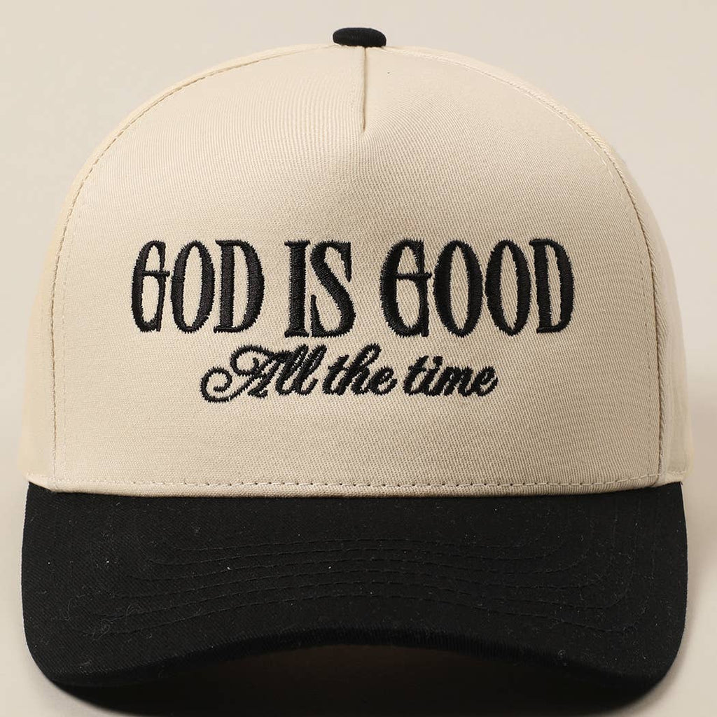 God Is Good All The Time Embroidery Trucker Hat: Black / ONE SIZE
