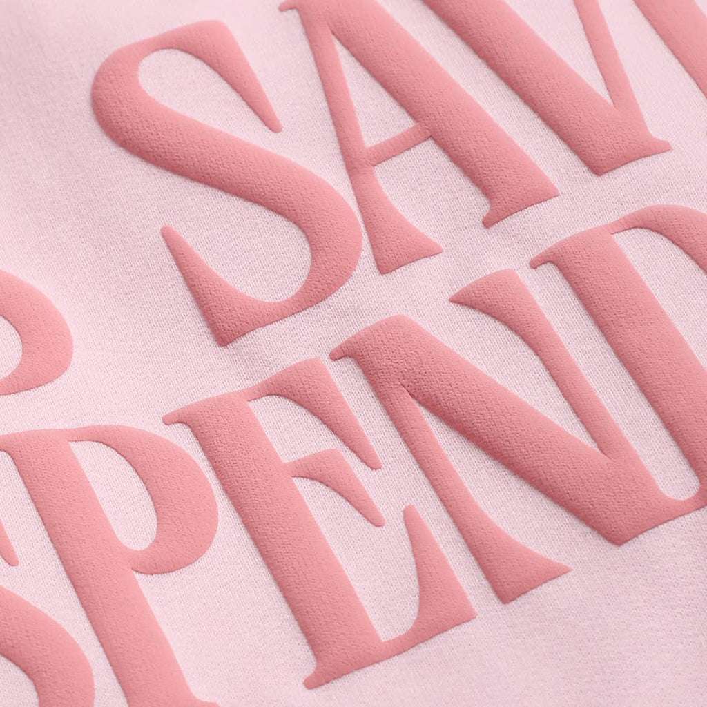 JESUS SAVES I SPEND PUFF MIDWEIGHT Sweatshirt: LIGHT PINK