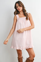 Back-Tie Smocked Yoke Ruffle Hem Dress
