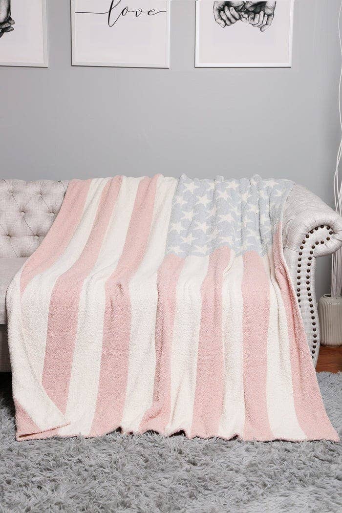 JCL4331 Super Lux American Flag Throw Blanket: Pink Blue