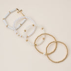 Faith & Cross & Pearl Stretch Bracelet Stack Set