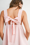 Back-Tie Smocked Yoke Ruffle Hem Dress