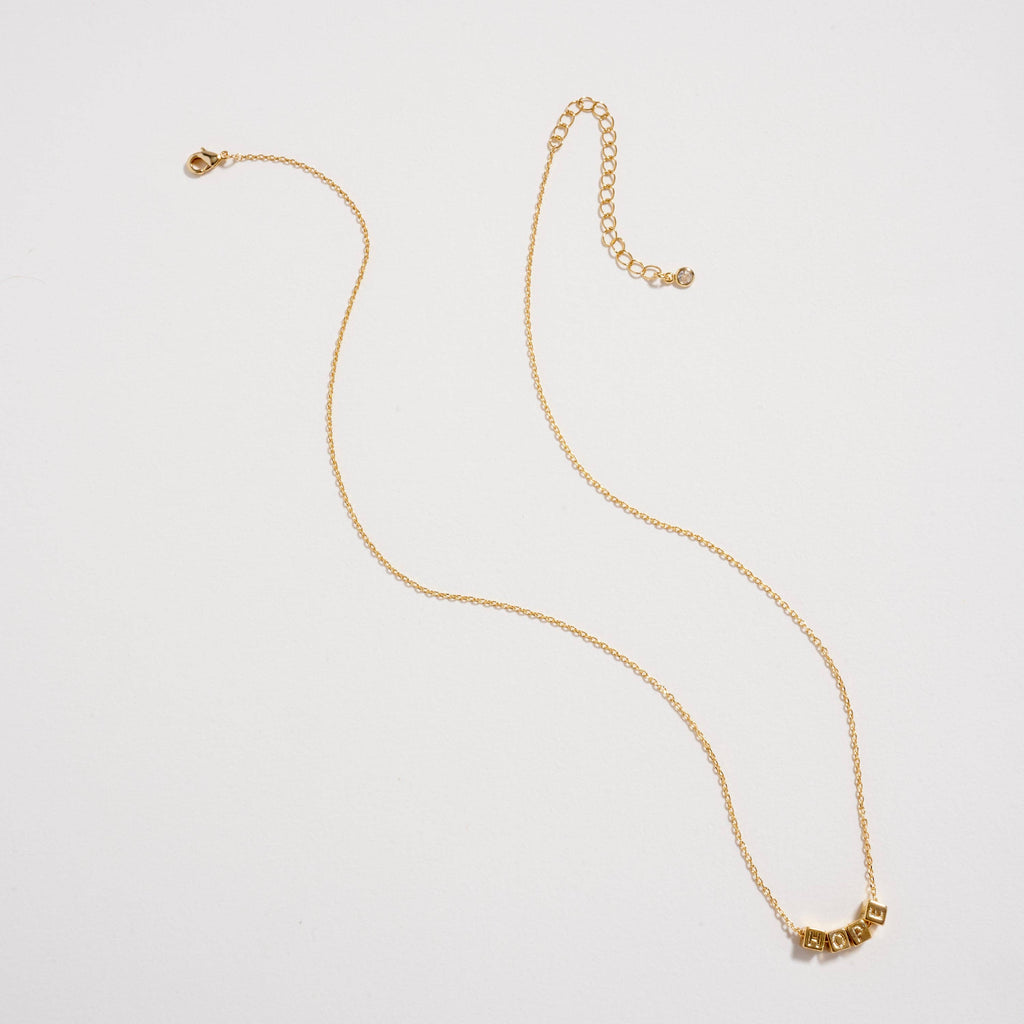 “Hope” Cube Letter Necklace – 18K Gold Dipped Minimalist Necklace: GD / ONE
