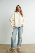 Fall Cozy Snap Mock Neck Sherpa Fleece Jacket - BMJ7547: IVORY / MULTI