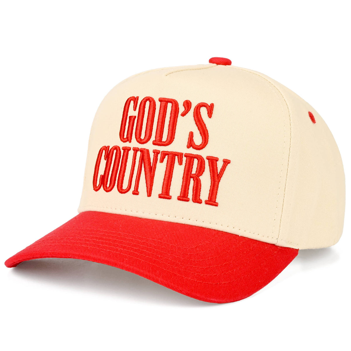 C.C GOD'S COUNTRY Letter on Two Tone Trucker Hat: Red