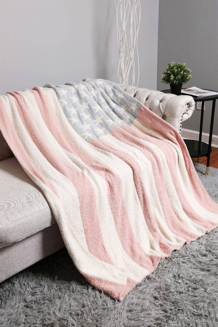 JCL4331 Super Lux American Flag Throw Blanket: Pink Blue