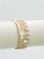 CB2349 4 Piece Glass, Pearl, Cross Bracelet Set: Red