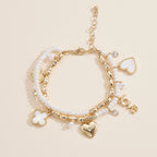 Pearl Charm Layered Bracelet | Heart Clover Love Charms