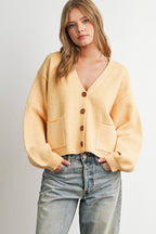V-Neck Cuff Button-Up Long Sleeve Top - BMC7802: MARIGOLD