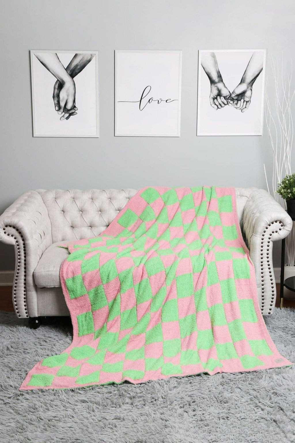 JCL4316 Super Lux Checkered Throw Blanket: Beige