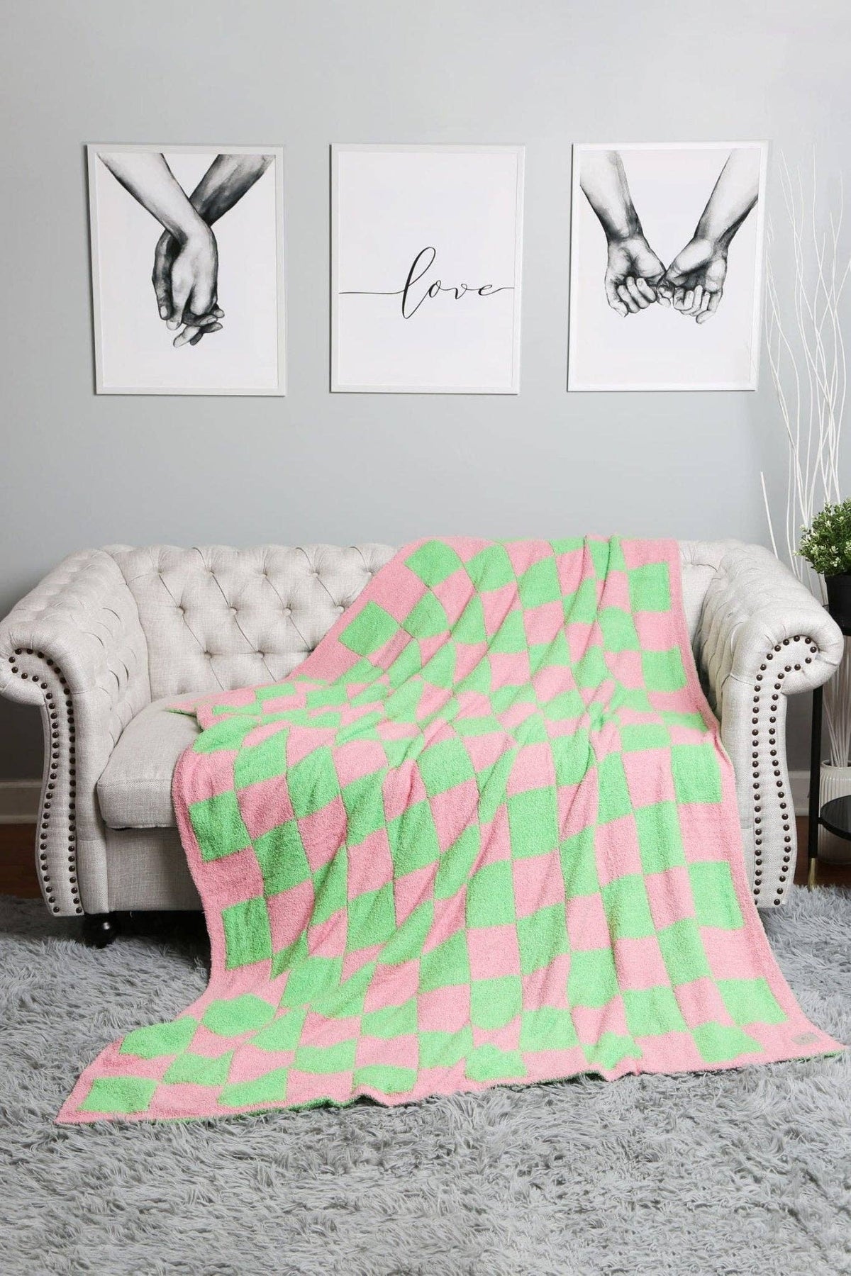 JCL4316 Super Lux Checkered Throw Blanket: Beige