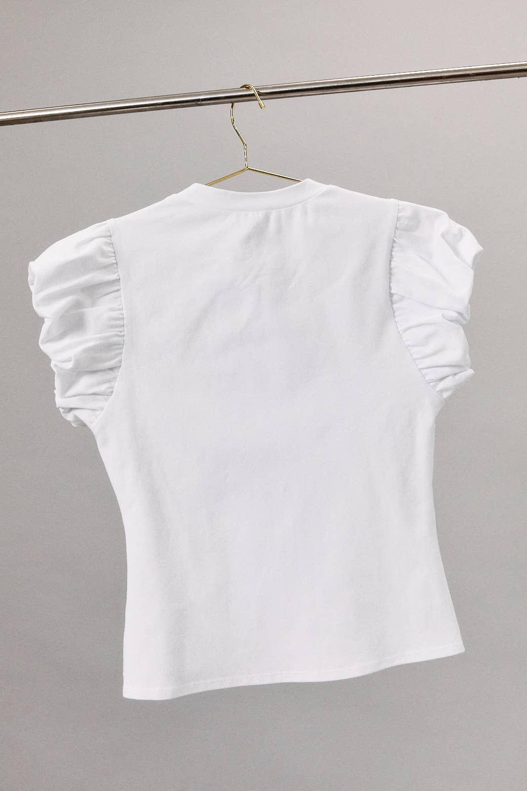 CREW NECK BUBBLE HEM CAP SHORT SLEEVE TOP: OFF WHITE