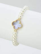 Clover Accent Pearl Stretch Beaded Bracelet