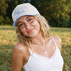 C.C HEAVEN MADE Letter Embroidered Trucker Hat: Sky Blue