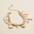 Pearl Charm Layered Bracelet | Heart Clover Love Charms