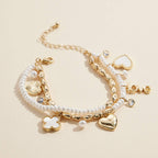 Pearl Charm Layered Bracelet | Heart Clover Love Charms