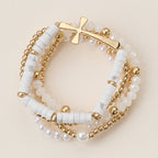 Faith & Cross & Pearl Stretch Bracelet Stack Set