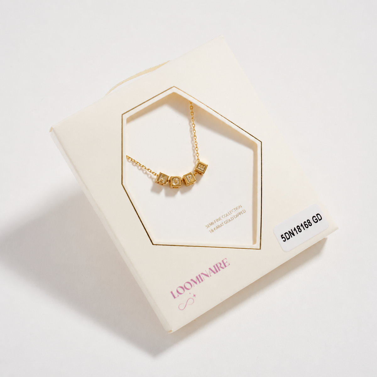 “Hope” Cube Letter Necklace – 18K Gold Dipped Minimalist Necklace: GD / ONE