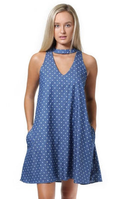 Chambray Dot Quinn Choker Dress, Dress - Nettie & Norie's Boutique